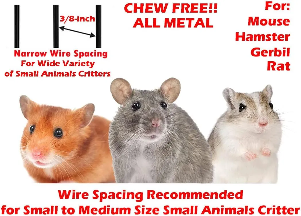 3-Levels Easy Portable Collapsible Ferret Chinchilla Sugar Glider Rats Mouse Animal Critter Chew-Proof Metal Carrier Travel Cage with Narrow 3/8-Inch Bar Spacing Easy to Setup No Tools Needed