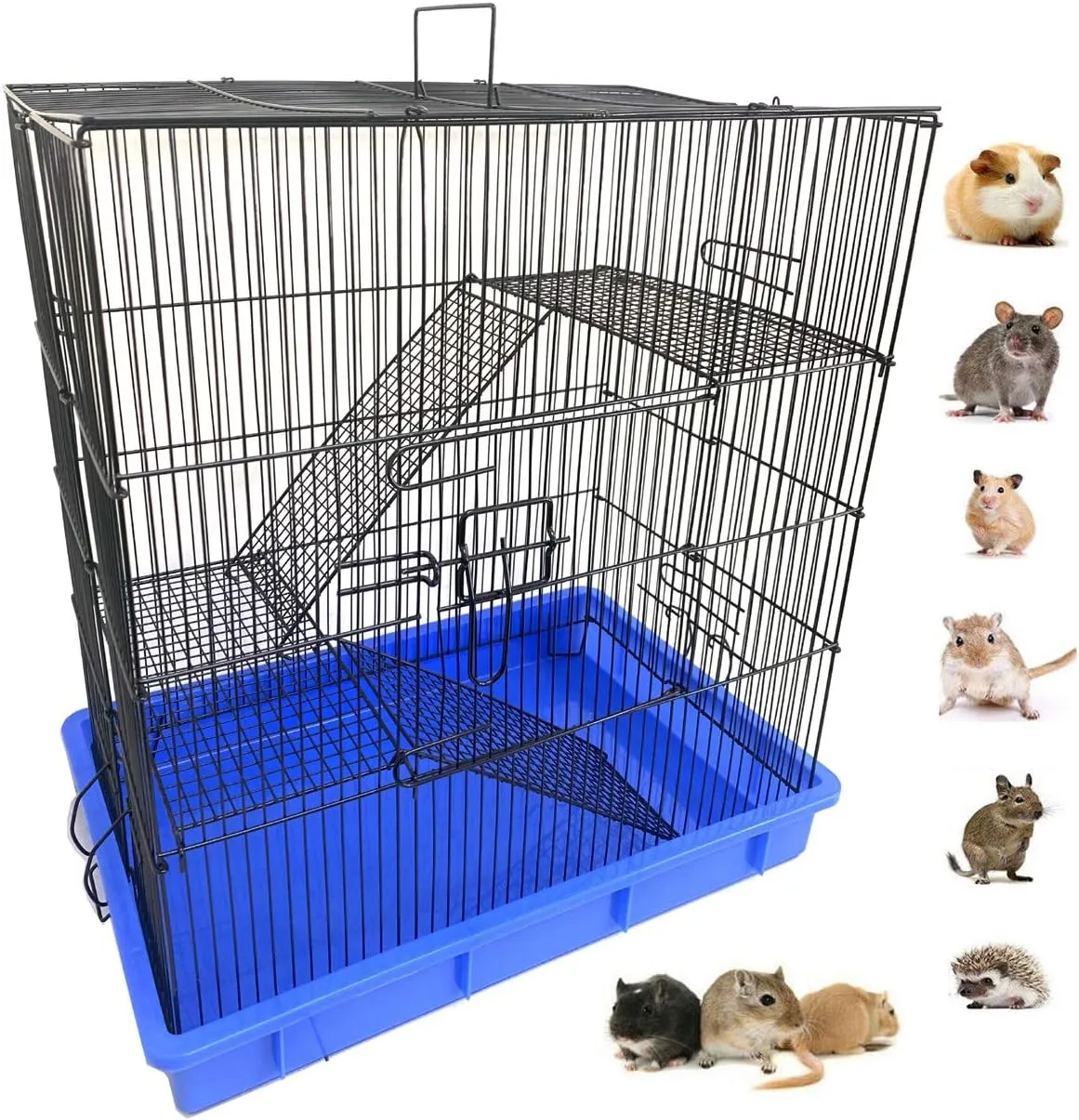3-Story Foldable Hamster Rat Mice Mouse Guinea Pig Degu Animal Home Carrier Cage with Easy Bedding 3-Inch Deep Washable Base