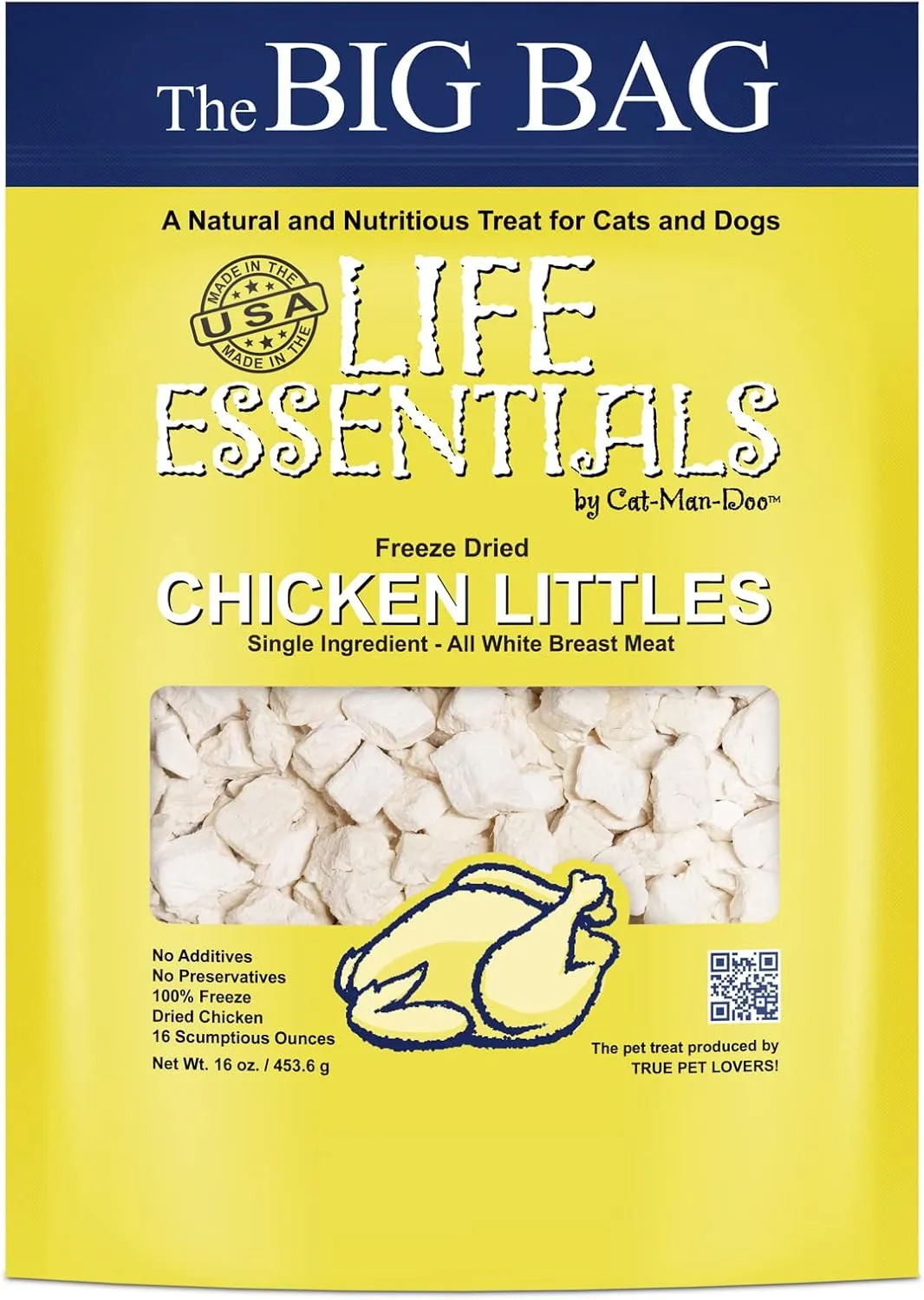 All Natural Freeze Dried Chicken/Chicken Littles Pet Treats for Dogs & Cats - No Fillers, Preservatives, or Additives - A No Grain Tasty Treat -1 Lb Big Bag - Made in USA