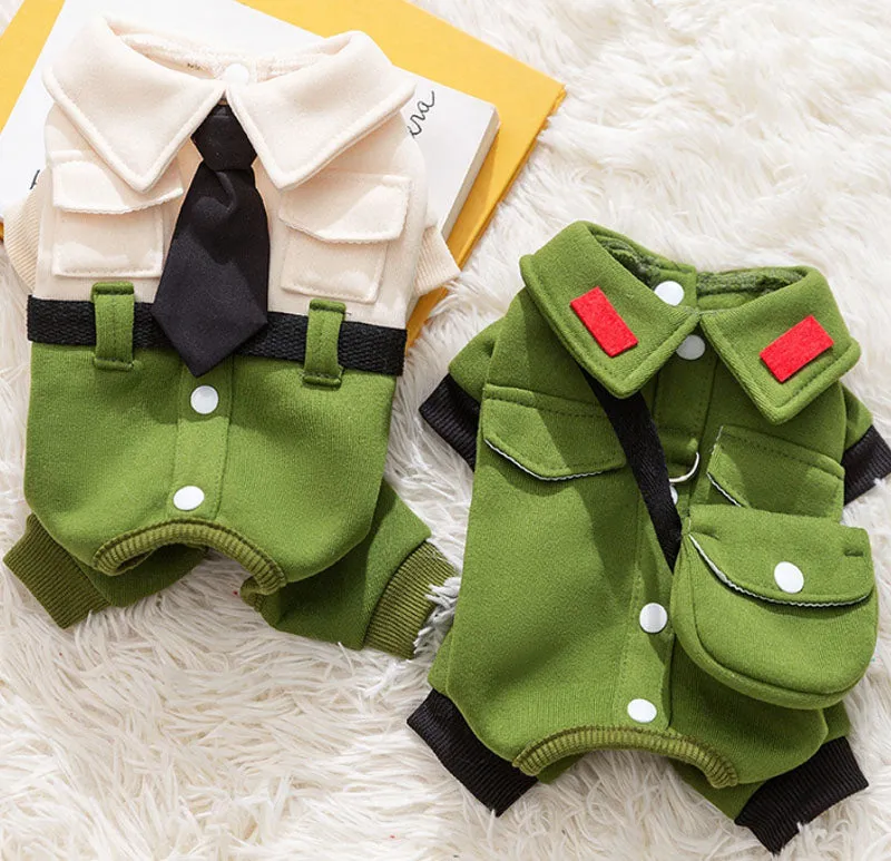 Autumn and winter dog college style cool uniform traction four-legged student uniform sweater cat shoulder bag pet dog clothes