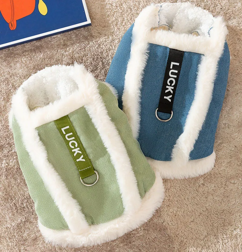 Autumn and winter dog traction vest, cat biped cotton coat pet clothes
