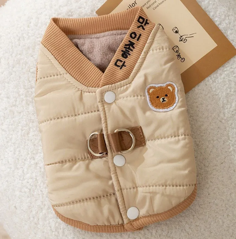 Autumn and winter dog traction vest, cat biped cotton coat pet clothes