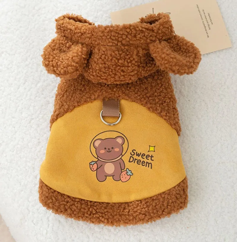 Autumn and winter dog traction vest, cat biped cotton coat pet clothes