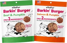 Barkin Burgers Dog Treats Combo Pack | Salmon & Pumpkin   Beef & Pumpkin Grain-Free All-Natural Two-Ingredient Dog Treats - 2 Pack, 4 oz Each