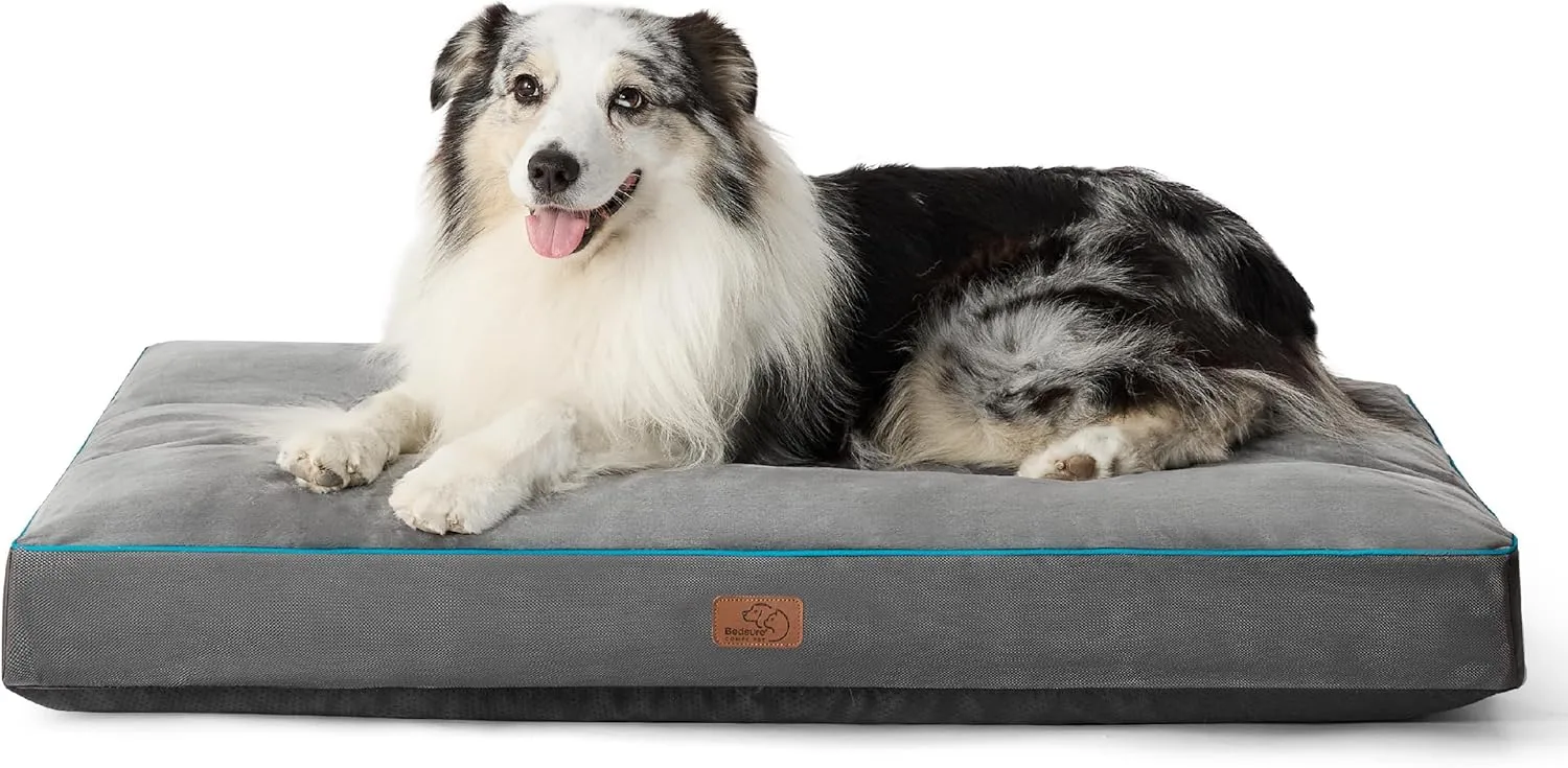Bedsure XL Washable Dog Crate Bed - 4 Inch Thicken Up to 90lbs Waterproof Pet Mat Pillows with Removable Washable Cover, Grey