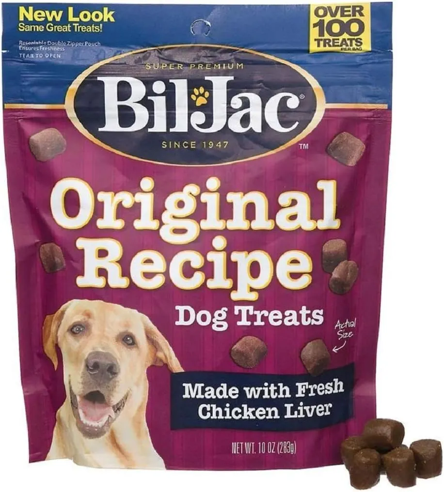 Bil-Jac Dog Treats - Original Recipe Chicken Liver Soft Puppy Training Treat Rewards, 20oz Resealable Double Zipper Pouch (6-Pack)