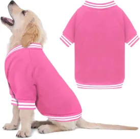 Brushed Fleece Dog Sweater - Soft Warm Baseball Jacket for Small Dogs - Puppy Sweater Boy Girl (Pink-S)