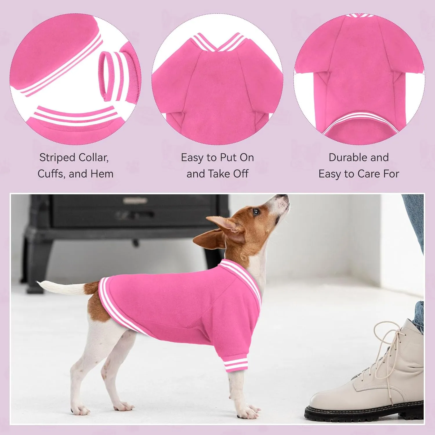 Brushed Fleece Dog Sweater - Soft Warm Baseball Jacket for Small Dogs - Puppy Sweater Boy Girl (Pink-S)