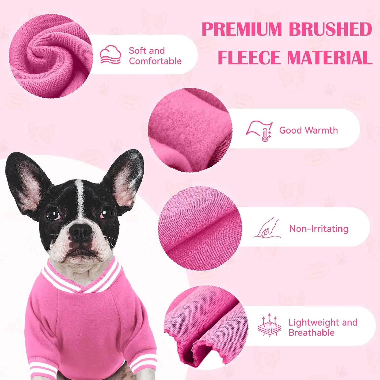 Brushed Fleece Dog Sweater - Soft Warm Baseball Jacket for Small Dogs - Puppy Sweater Boy Girl (Pink-S)