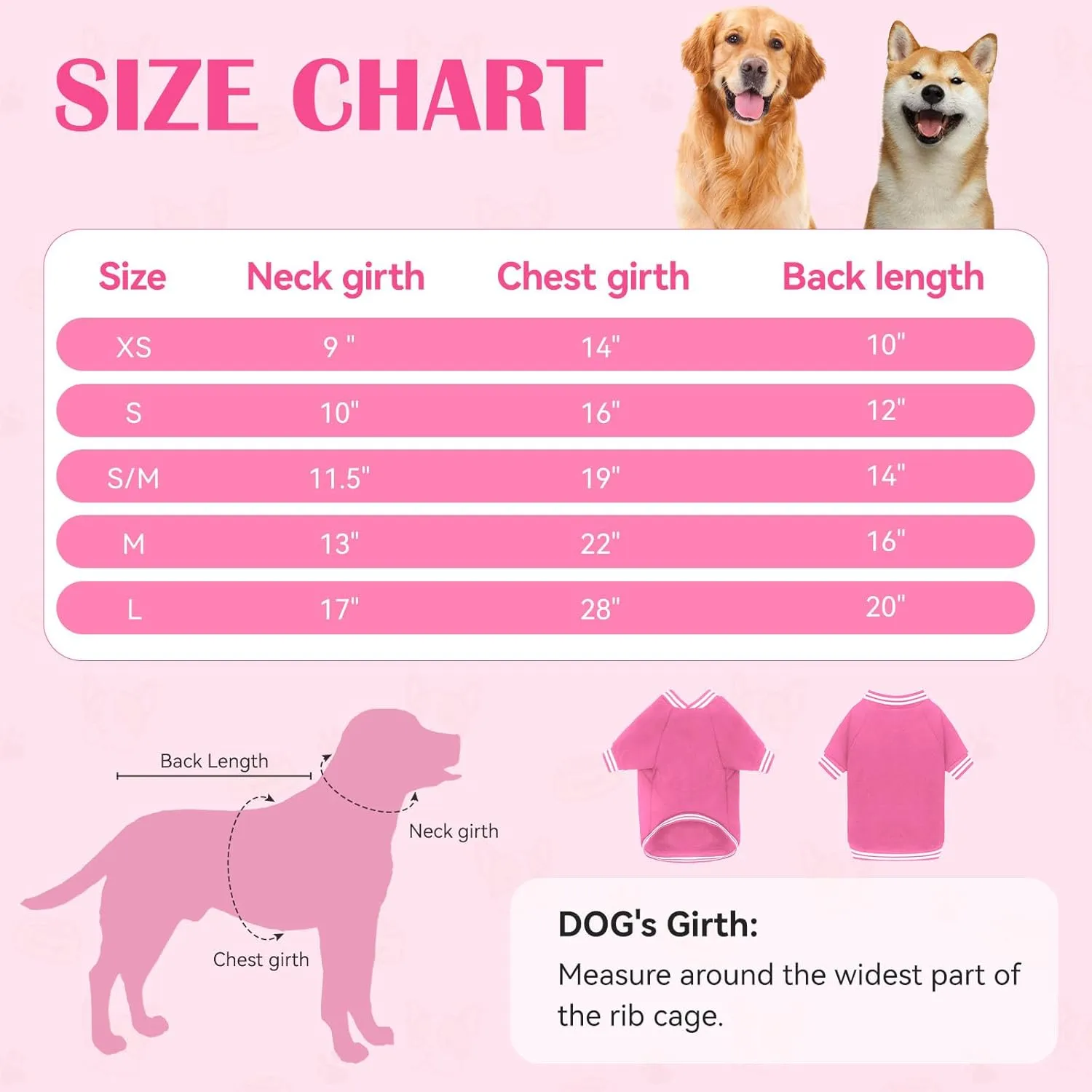 Brushed Fleece Dog Sweater - Soft Warm Baseball Jacket for Small Dogs - Puppy Sweater Boy Girl (Pink-S)