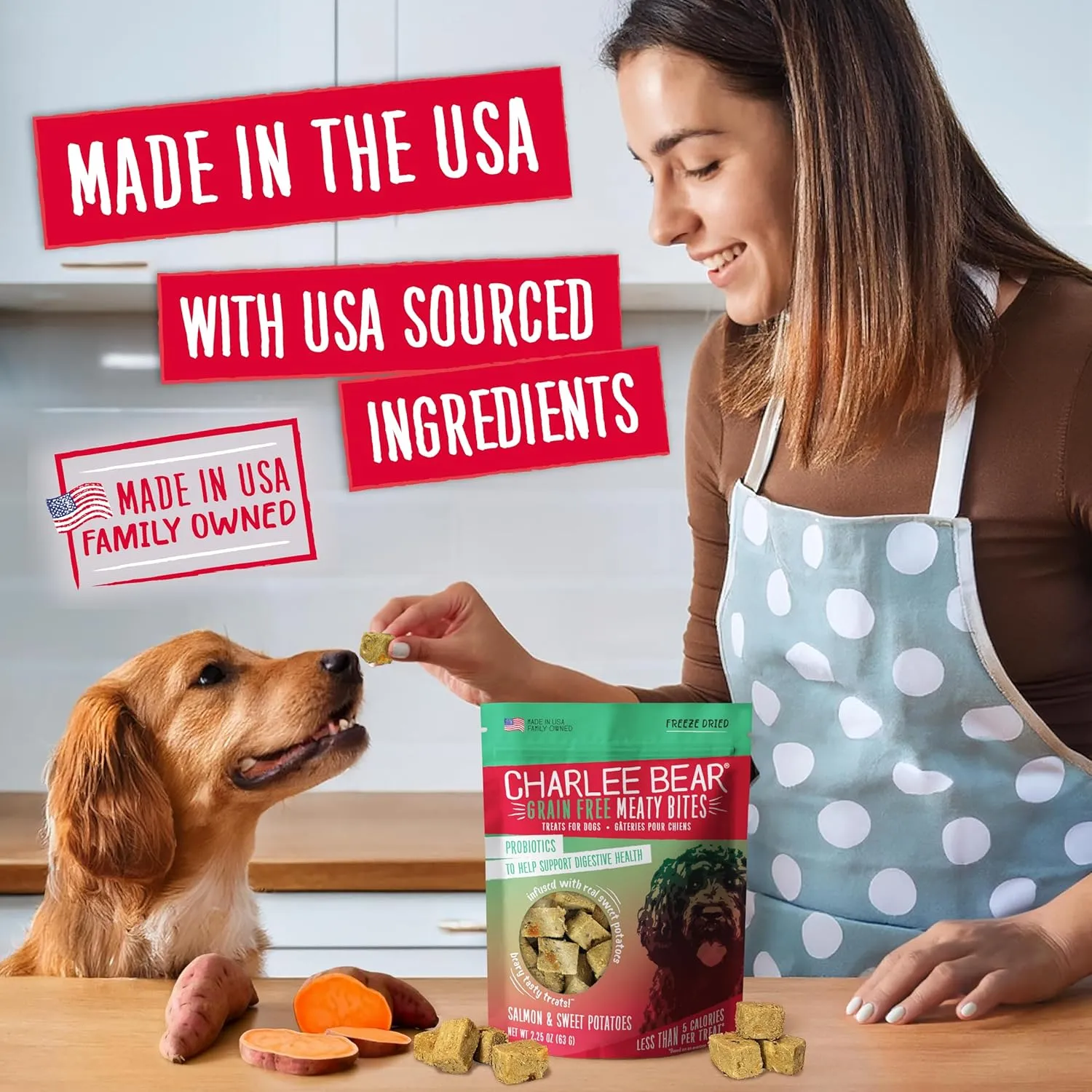 Charlee Bear Meaty Bites Dog Treats, Salmon & Sweet Potatoes, 2.5oz