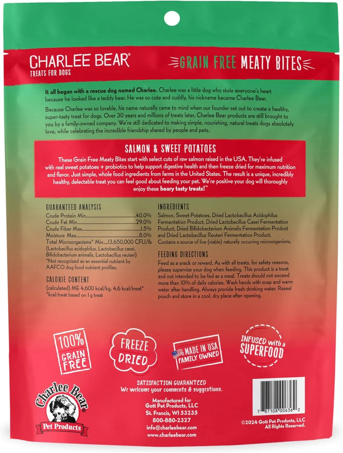 Charlee Bear Meaty Bites Dog Treats, Salmon & Sweet Potatoes, 2.5oz