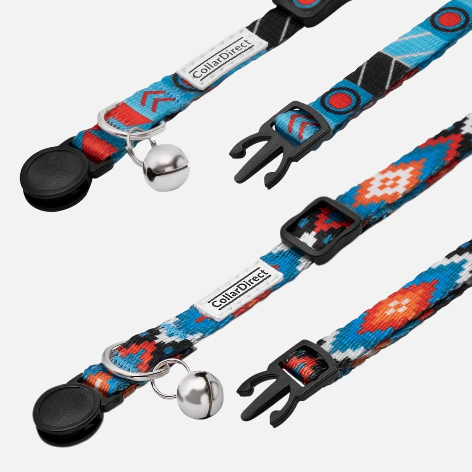 CollarDirect Cat Collar Breakaway with Removable Bell Set of 2 PCS Tribal Pattern Aztec Pet Safety Adjustable Kitten Collar