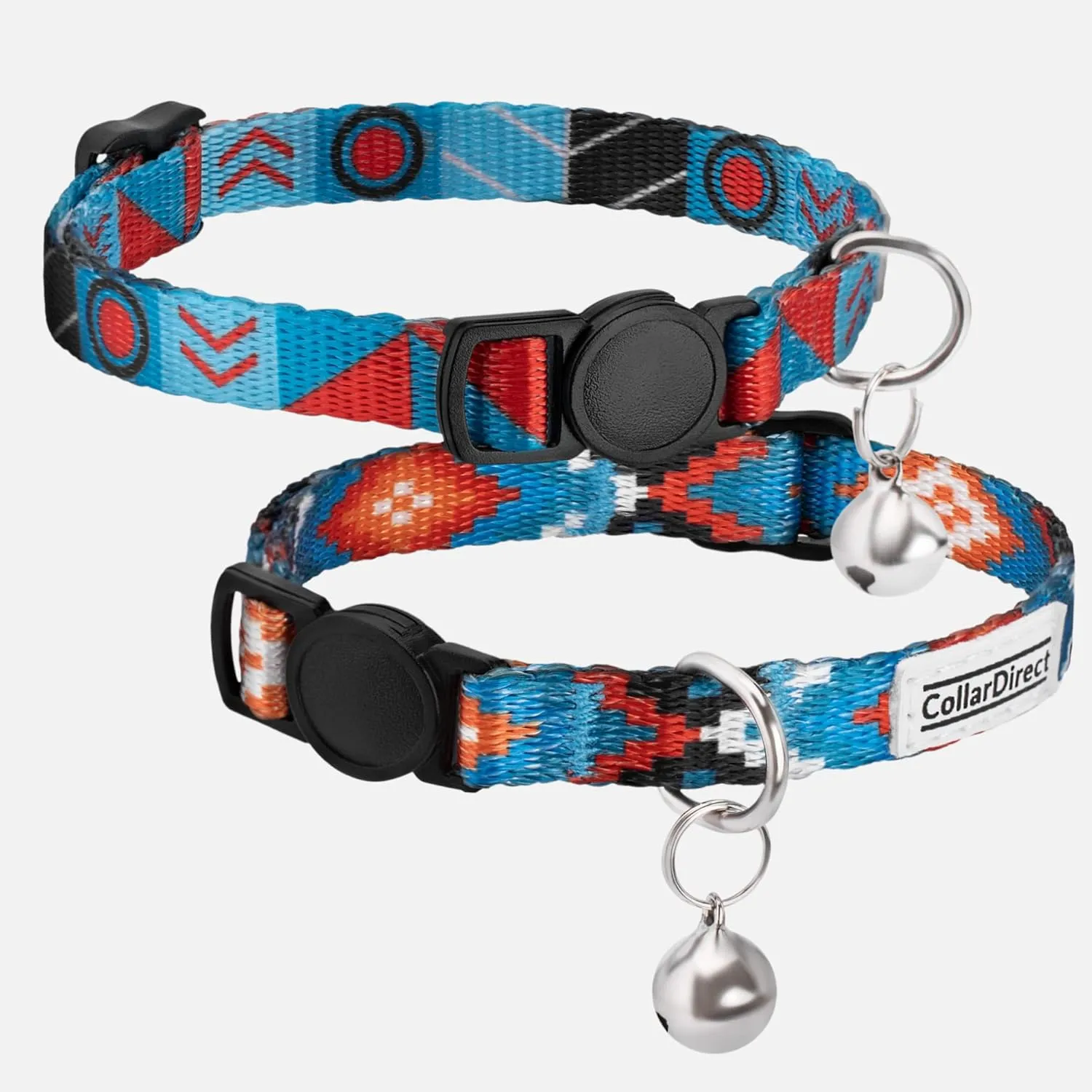 CollarDirect Cat Collar Breakaway with Removable Bell Set of 2 PCS Tribal Pattern Aztec Pet Safety Adjustable Kitten Collar
