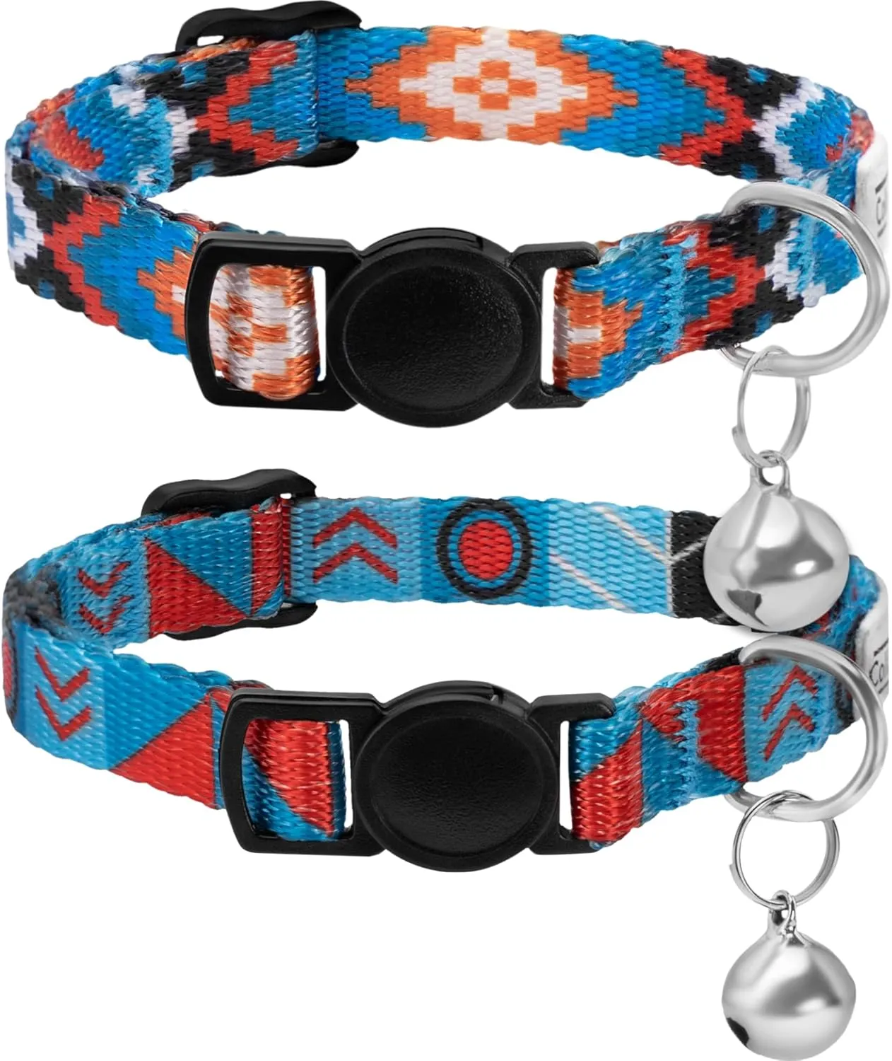 CollarDirect Cat Collar Breakaway with Removable Bell Set of 2 PCS Tribal Pattern Aztec Pet Safety Adjustable Kitten Collar