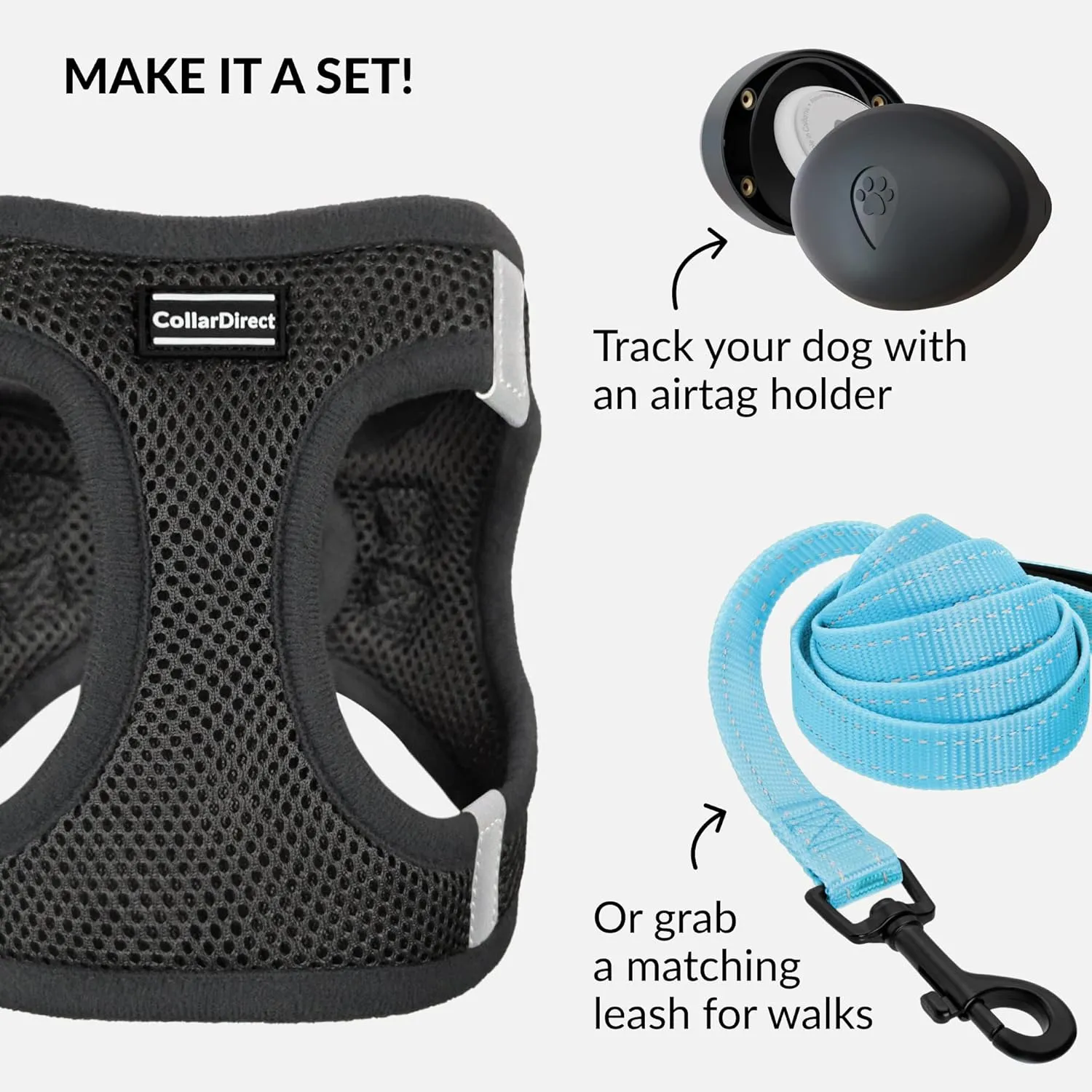 CollarDirect Step-in Reflective Dog Harness - Any Weather Air Mesh for Small and Medium Dogs Easy to Put On and Off (Size M, Black)