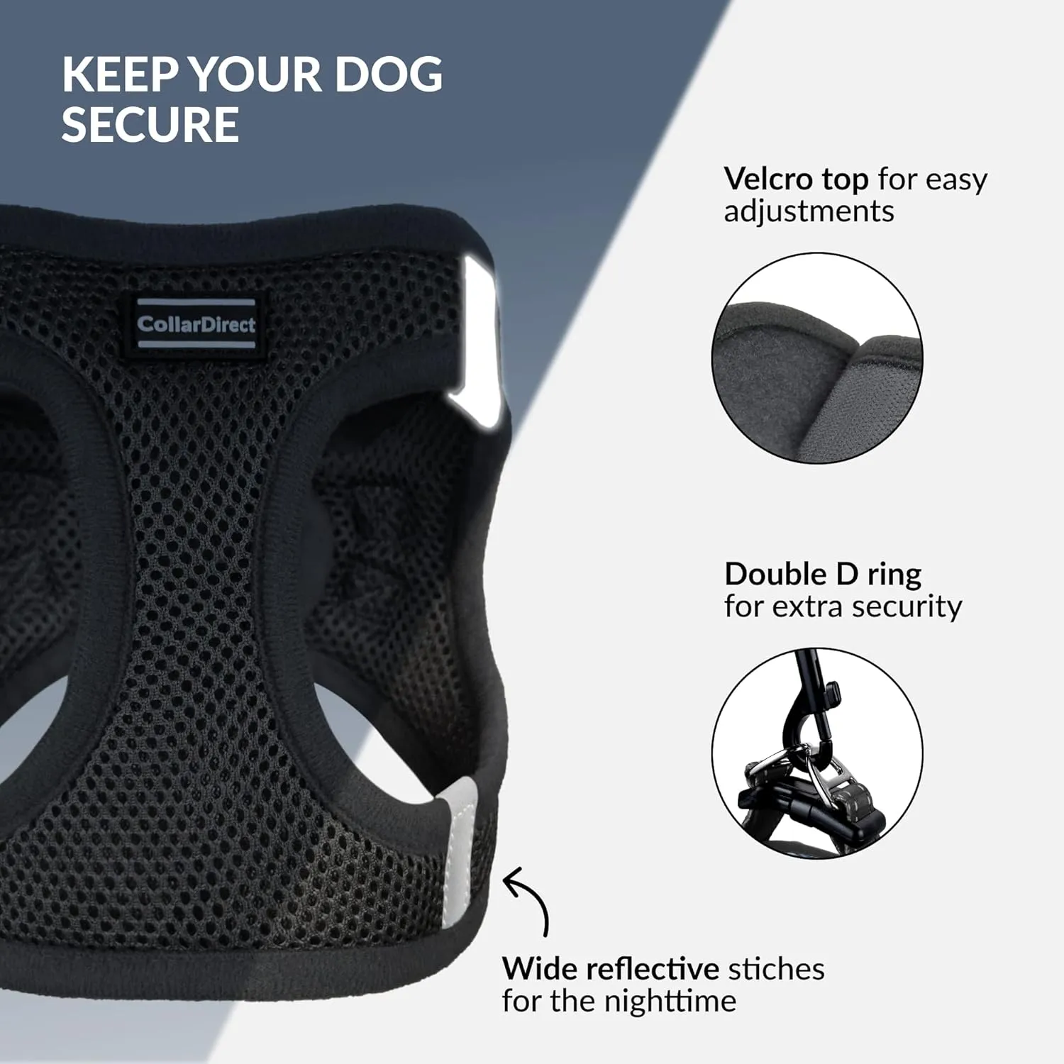 CollarDirect Step-in Reflective Dog Harness - Any Weather Air Mesh for Small and Medium Dogs Easy to Put On and Off (Size M, Black)