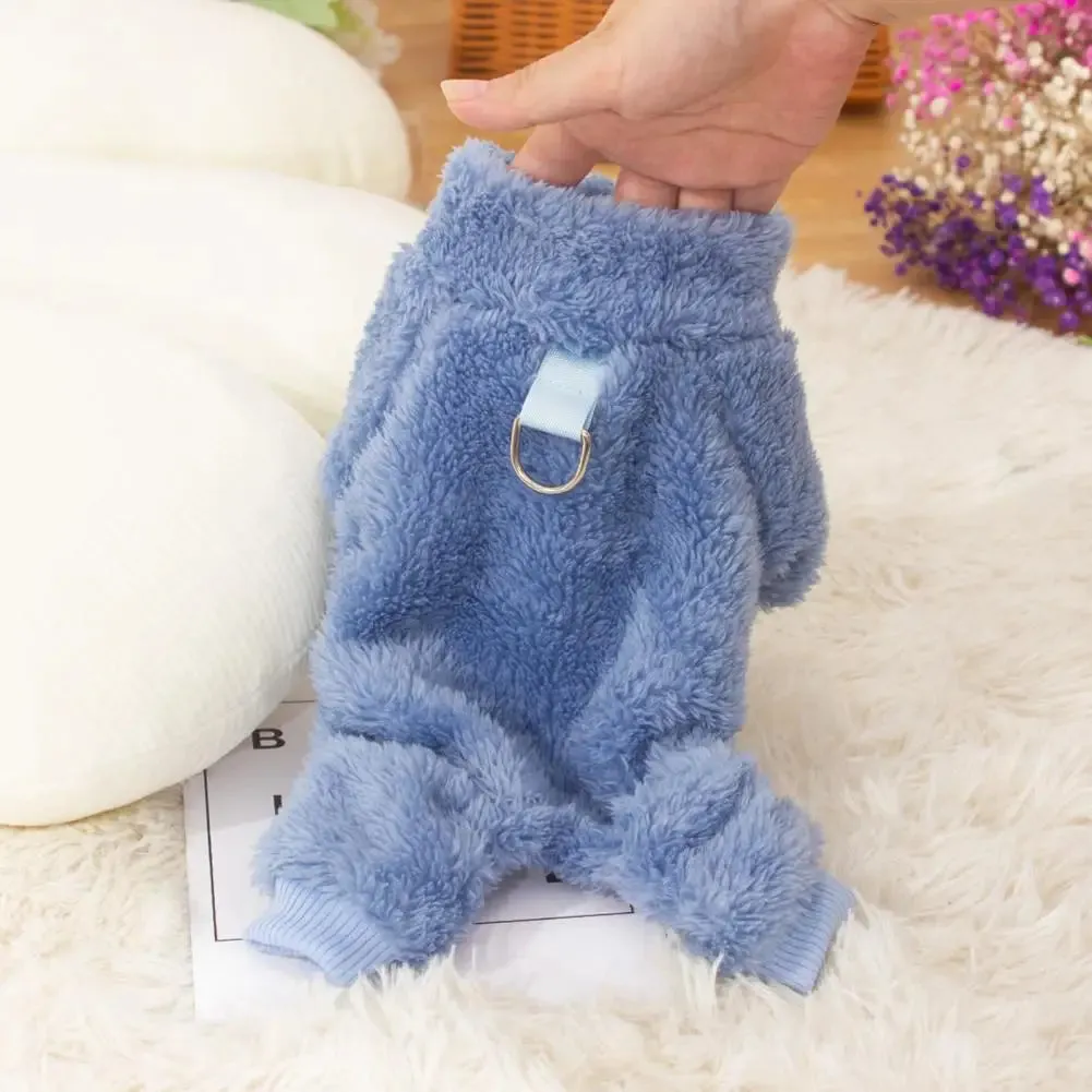 Cozy Winter Dog Clothes with Traction Ring 4-Legged Double Sided Thick Long Plush High Collar Warm Pet Clothes