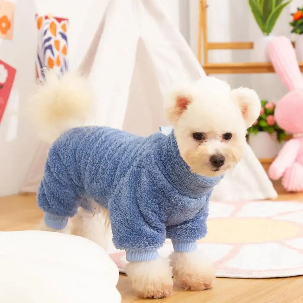 Cozy Winter Dog Clothes with Traction Ring 4-Legged Double Sided Thick Long Plush High Collar Warm Pet Clothes