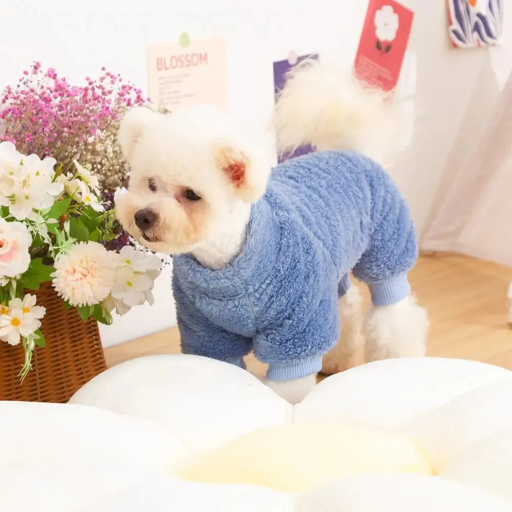 Cozy Winter Dog Clothes with Traction Ring 4-Legged Double Sided Thick Long Plush High Collar Warm Pet Clothes
