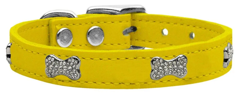 Crystal Bone Genuine Leather Dog Collar Yellow 14