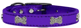 Crystal Bone Genuine Metallic Leather Dog Collar Purple 10