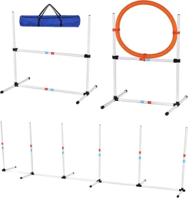 Dog Agility Equipment 5PC Set, Obstacle Course Exercise for Dog Include Adjustable Hurdle, Hoop, Weave Poles and Carry Bag