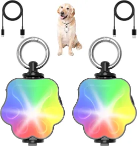 Dog Collar Light, 4 Modes LED Dog Lights for Night Walking, 2 Packs RGB Color Changing Dog Lights, USB Rechargeable Dog Walking lamp for Nighttime Clip On, Waterproof Light Up Dog Collar Light