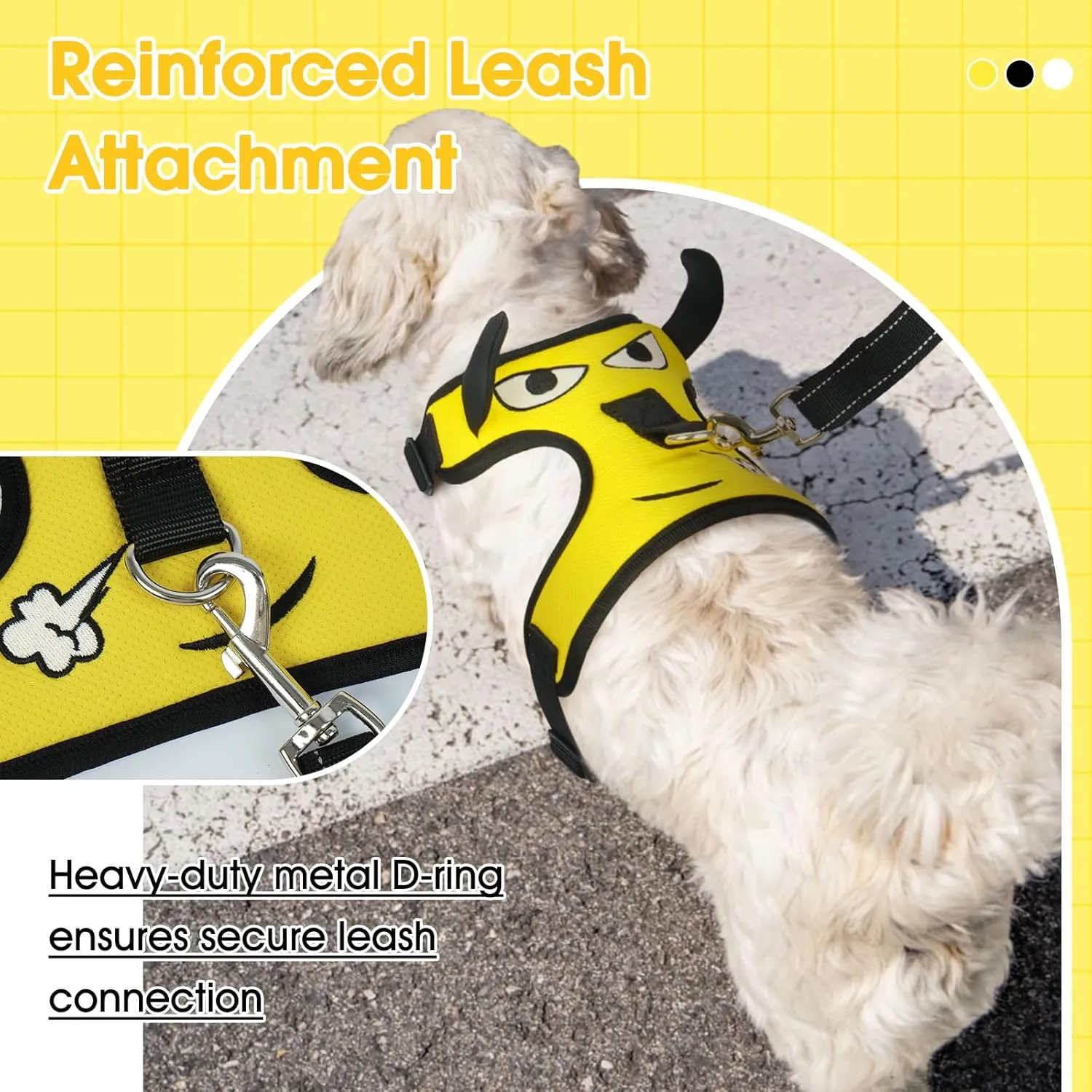 Dog Harness for Small Dogs, Dog Harness and Leash Set, Cute Breathable Mesh Puppy Harnesses, Adjustable Soft Padded Dogs Vest Harnesses(Yellow Bull, S)