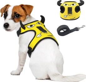 Dog Harness for Small Dogs, Dog Harness and Leash Set, Cute Breathable Mesh Puppy Harnesses, Adjustable Soft Padded Dogs Vest Harnesses(Yellow Bull, S)