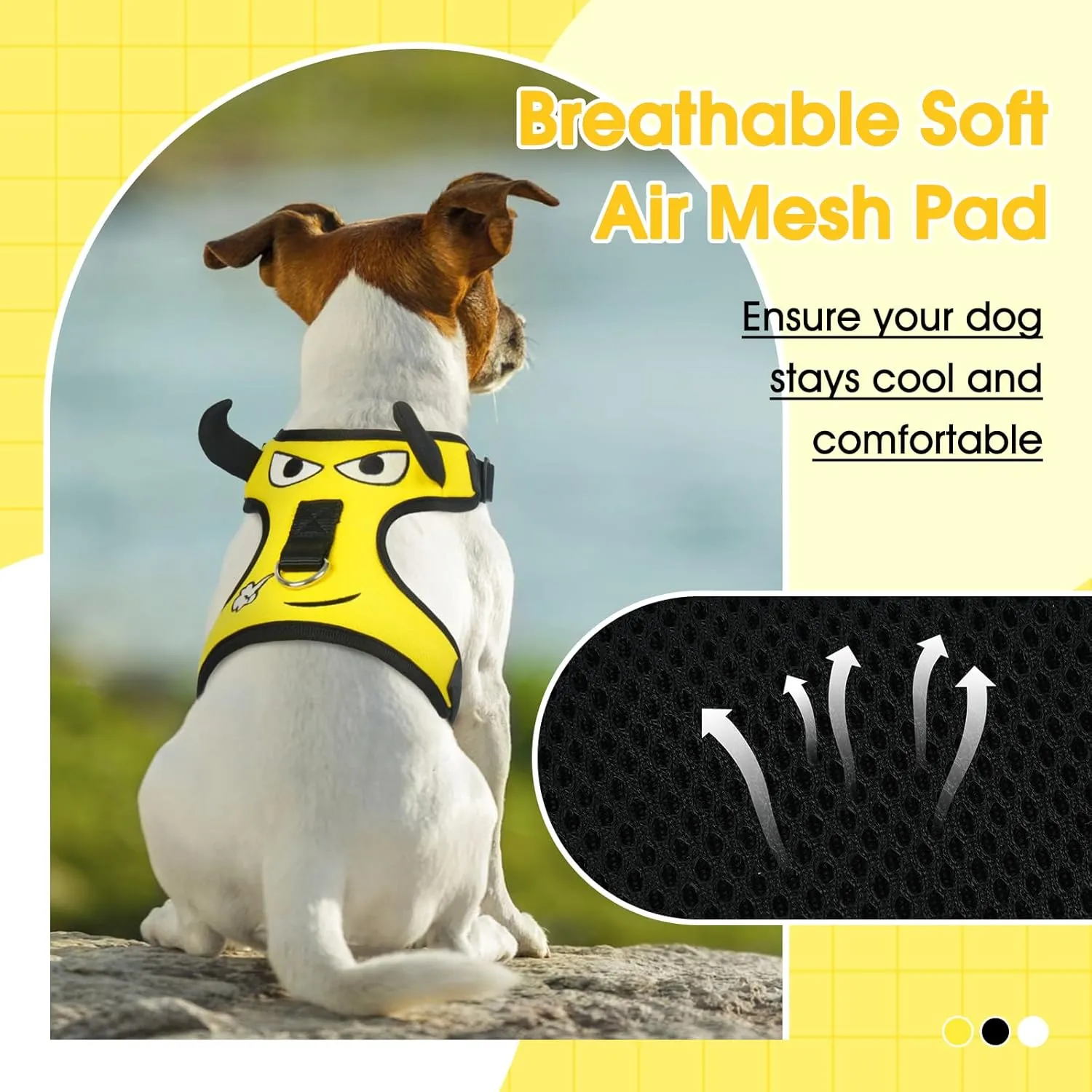Dog Harness for Small Dogs, Dog Harness and Leash Set, Cute Breathable Mesh Puppy Harnesses, Adjustable Soft Padded Dogs Vest Harnesses(Yellow Bull, S)