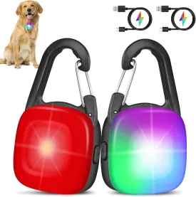 Dog Lights for Night Walking, 2 Pack Clip On Dog Collar Light with 4 Modes, Rechargeable & IP68 Waterproof LED Accessories for Pet Nighttime Camping, Climbing