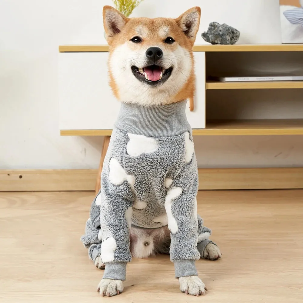Dog Pajamas Four Legs Cute Puppy Fleece Winter Warm Dog Jumpsuit Cute Pet Clothes Onesies For Medium Large Dogs Labrador Coat