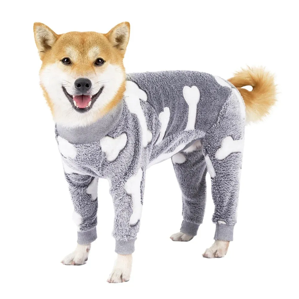 Dog Pajamas Four Legs Cute Puppy Fleece Winter Warm Dog Jumpsuit Cute Pet Clothes Onesies For Medium Large Dogs Labrador Coat