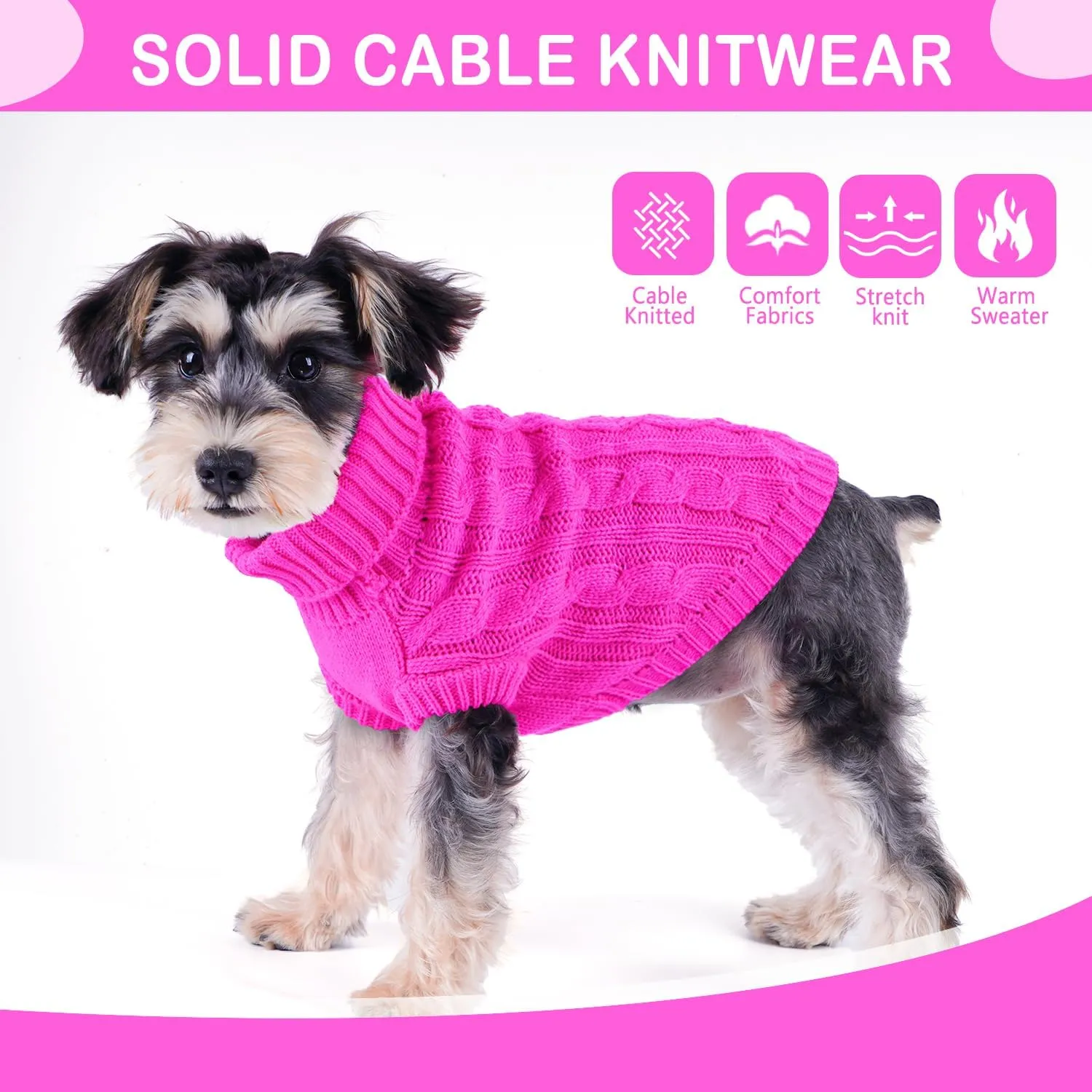 Dog Sweaters Dog Clothes for Small Dogs Dog Knitted Warm Sweater Turtleneck Puppy Clothes Small Dog Pullover Sweater Fall Winter Cat Apparel (Rose, Large)