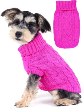 Dog Sweaters Dog Clothes for Small Dogs Dog Knitted Warm Sweater Turtleneck Puppy Clothes Small Dog Pullover Sweater Fall Winter Cat Apparel (Rose, Large)