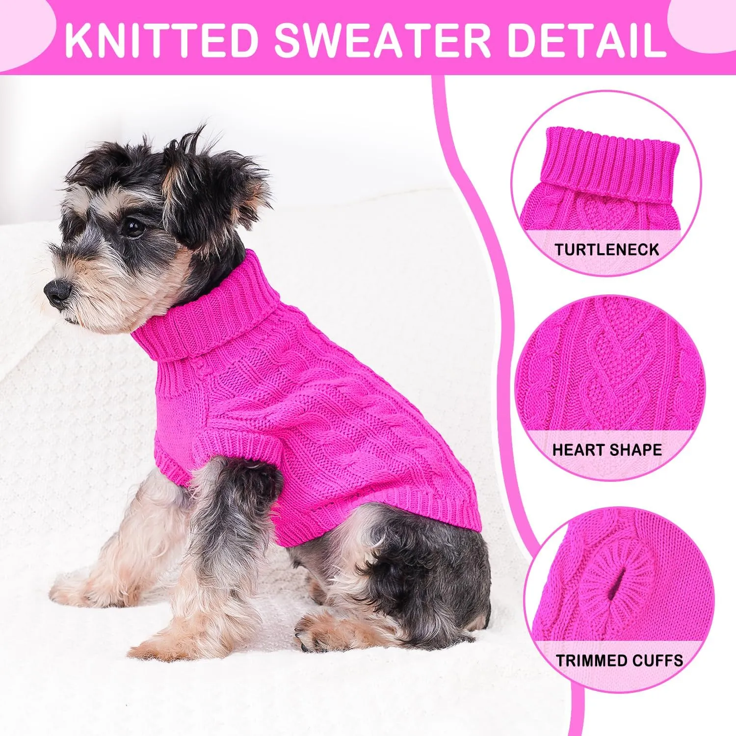 Dog Sweaters Dog Clothes for Small Dogs Dog Knitted Warm Sweater Turtleneck Puppy Clothes Small Dog Pullover Sweater Fall Winter Cat Apparel (Rose, Large)