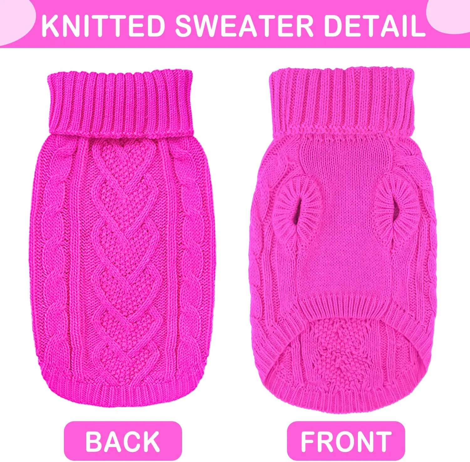 Dog Sweaters Dog Clothes for Small Dogs Dog Knitted Warm Sweater Turtleneck Puppy Clothes Small Dog Pullover Sweater Fall Winter Cat Apparel (Rose, Large)