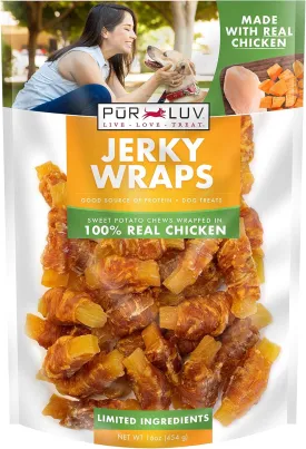 Dog Treats, Chicken & Sweet Potato Jerky Wraps, Made with Real Chicken, 16 Ounces, Rawhide Free, Healthy, Easily Digestible, Long Lasting, High Protein Dog Treat, Satisfies Dog's Urge to Chew
