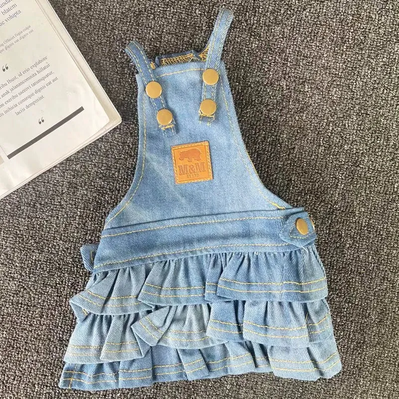 DOGGY DRIP Denim Two-Tone Overalls Jumper Suit Casual Teddy Bichon Dog Clothes Blue White Pet Clothes