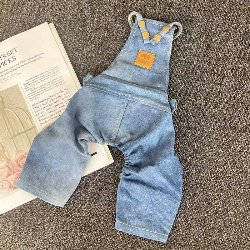 DOGGY DRIP Denim Two-Tone Overalls Jumper Suit Casual Teddy Bichon Dog Clothes Blue White Pet Clothes