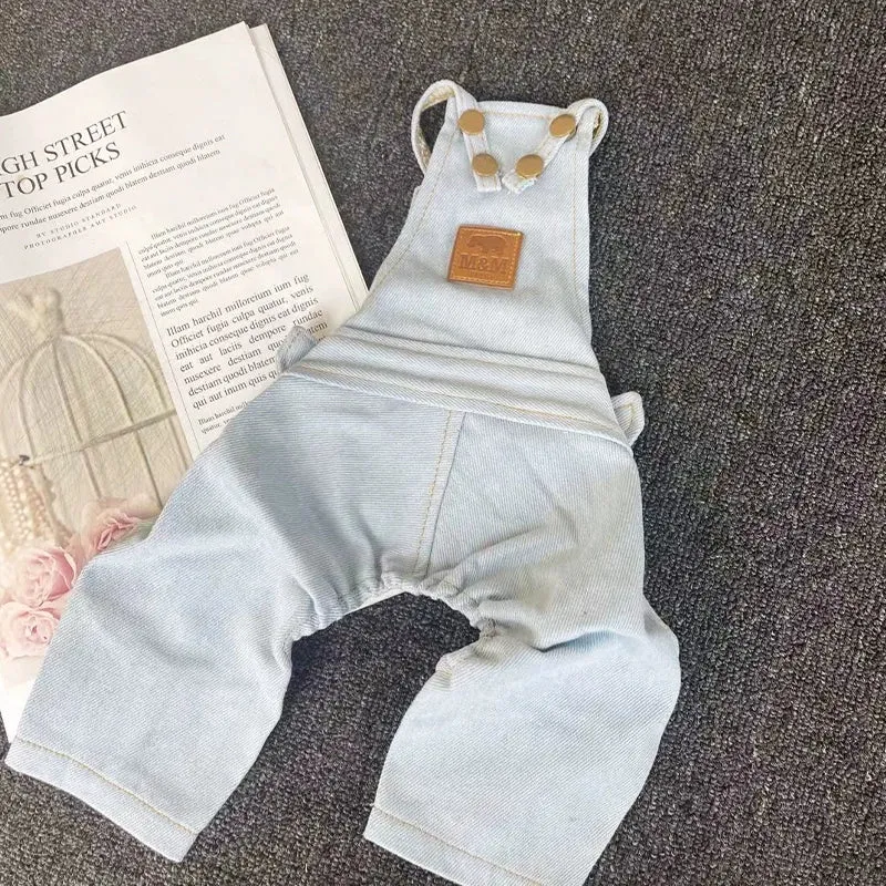 DOGGY DRIP Denim Two-Tone Overalls Jumper Suit Casual Teddy Bichon Dog Clothes Blue White Pet Clothes