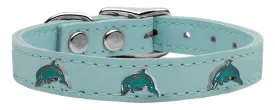 Dolphin Widget Genuine Leather Dog Collar Baby Blue 16