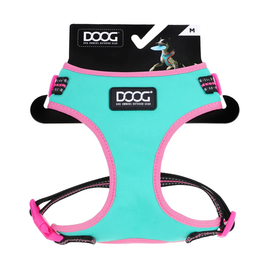 DOOG Neoflex Neoprene Rin Tin Tin Neon Teal and Pink Dog Harness Small^^^