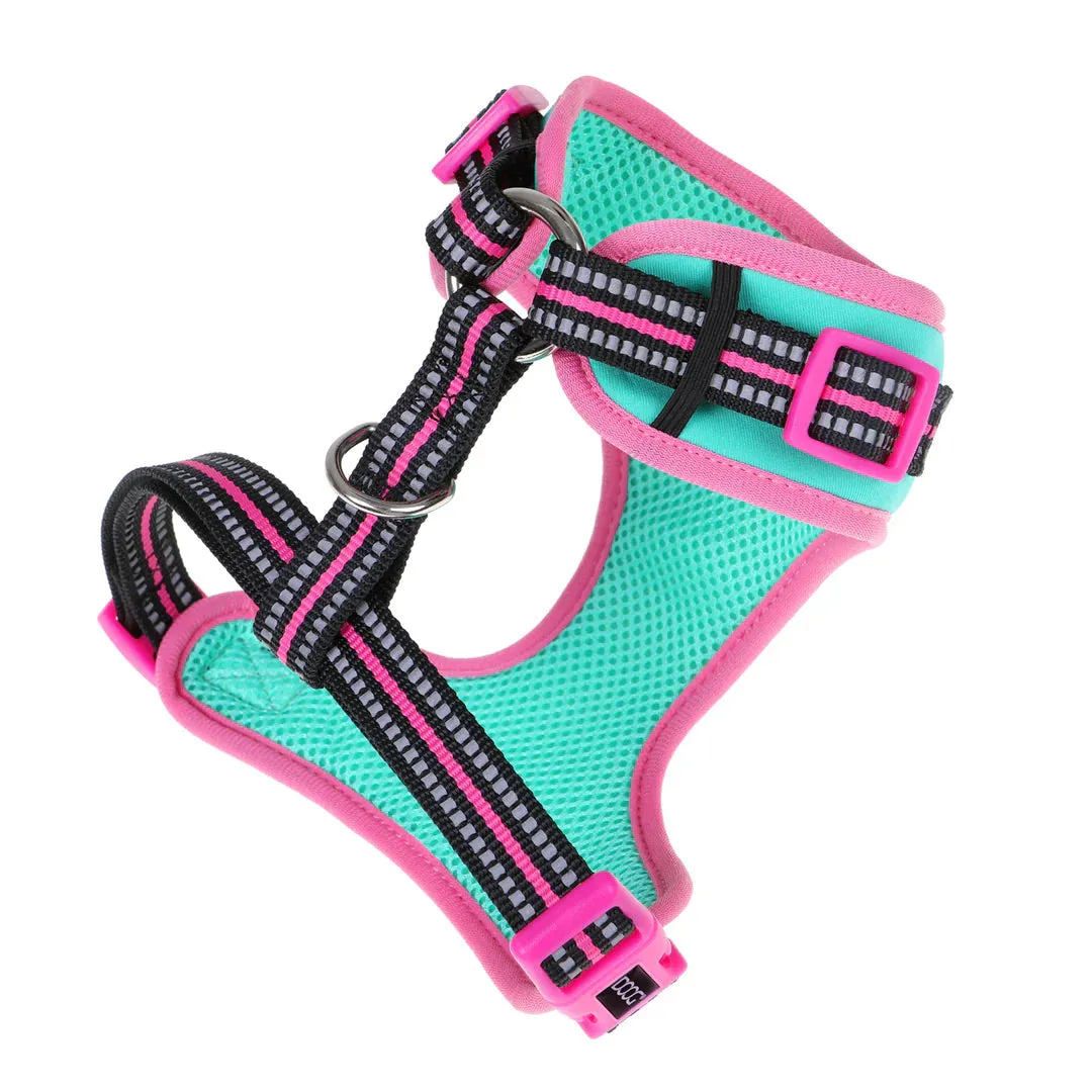 DOOG Neoflex Neoprene Rin Tin Tin Neon Teal and Pink Dog Harness Small^^^