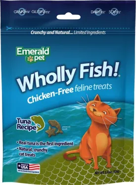 EMERALD PET Wholly Fish! Chicken-Free Feline Treats, Tuna Recipe  Tasty and Crunchy Tuna Cat Treats with Real Tuna  Chicken Free, Grain Free, Natural Cat Treats  Made in USA, 3 oz