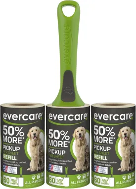 Evercare All Purpose Pet Hair Lint Roller with 2 Refills, 180 Total Sheets  Reusable Sticky Roller for Pet Hair, Cat & Dog Hair Remover, Lint Remover, Pet Hair Remover for Furniture, Clothing & Cars