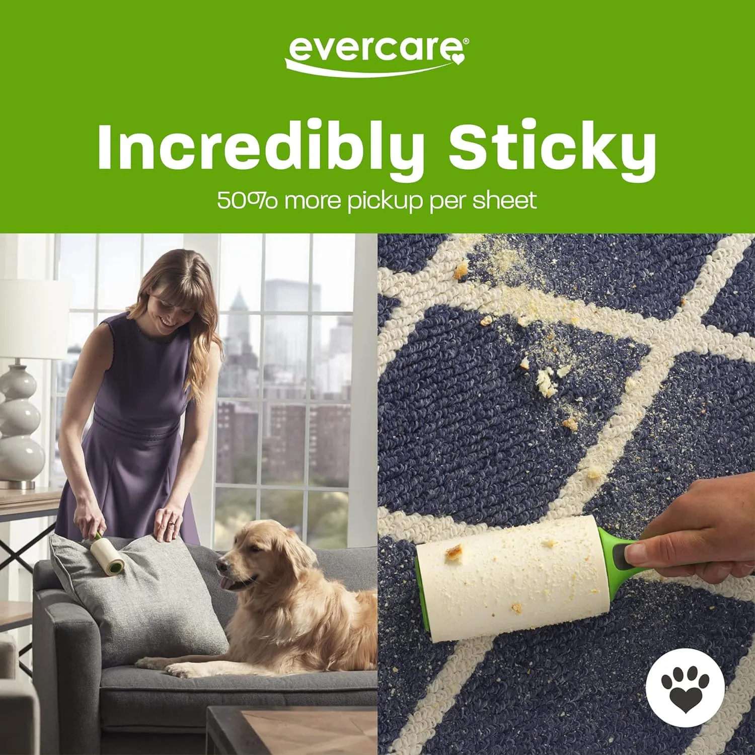 Evercare All Purpose Pet Hair Lint Roller with 2 Refills, 180 Total Sheets  Reusable Sticky Roller for Pet Hair, Cat & Dog Hair Remover, Lint Remover, Pet Hair Remover for Furniture, Clothing & Cars