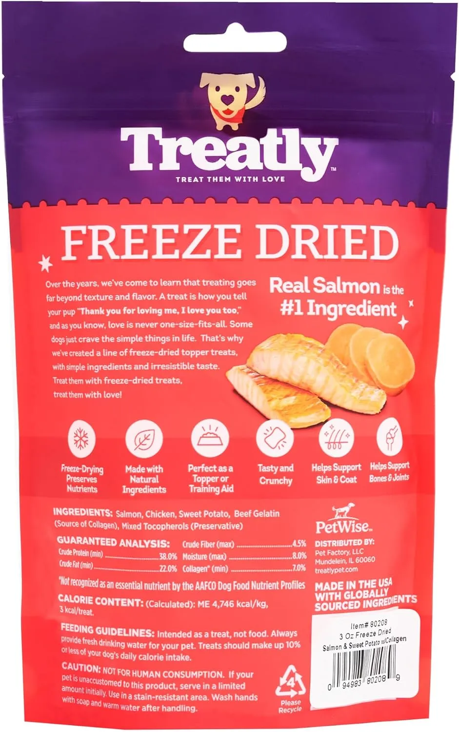 Freeze Dried Salmon & Sweet Potato w/Collagen Dog Treats - 3oz/1 Pack