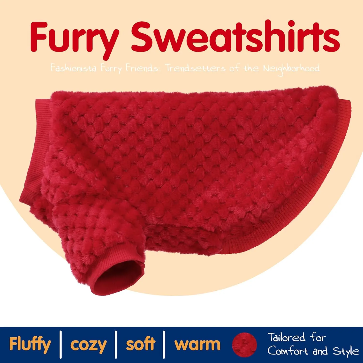 Fuzzy Pineapple Grid Dog Sweater - Ultra Soft & Warm Winter Pet Apparel, Fluffy Textured Knit for Small, Medium Dogs and Cats, Cozy Pullover Dog Coat for Cold Weather.Red L